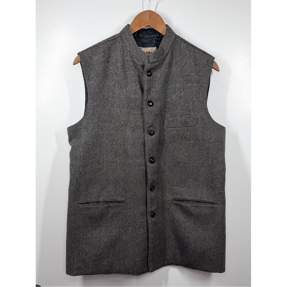 Vintage Califord Grey Herringbone Tweed Nehru Collar Vest Waistcoat - Men's M